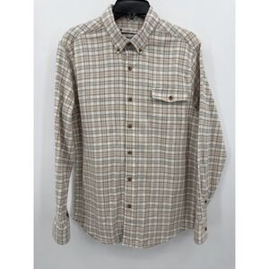Southern Proper Fosters Flannel Men's Tan Navy Plaid Size Medium Soft